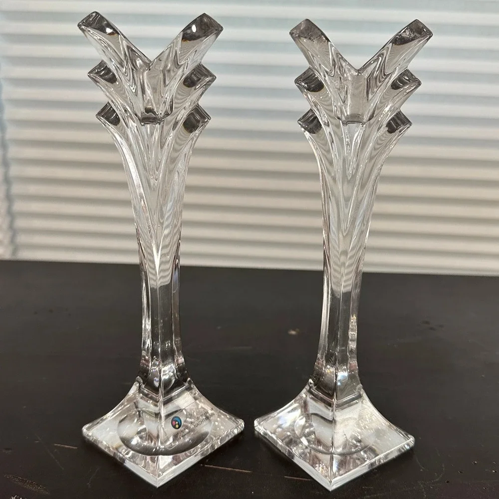 Nachtmann Marc Aurel 24% Lead Crystal Dual Candlestick Pair Germany 8 1/4